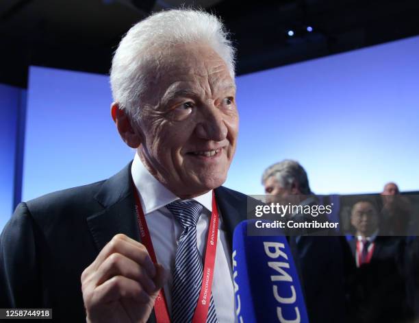 Russian billionaire and businessman Gennady Timchenko smiles during the SPIEF 2023 St.Petersburg International Economic Forum on June 16, 2023 in...