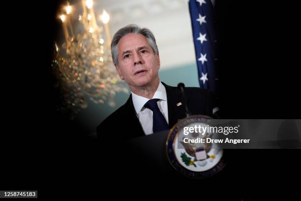 Secretary of State Antony Blinken speaks during a joint news conference with Singapore Foreign Minister Vivian Balakrishnan at the U.S. Department of...