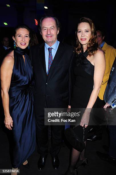 Corinne Ricard and writer Jean Marie Rouart and a guest attend the Bal Jaune Fiac 2010 at the Pavillon Cambon Capucines on October 22, 2010 in Paris,...