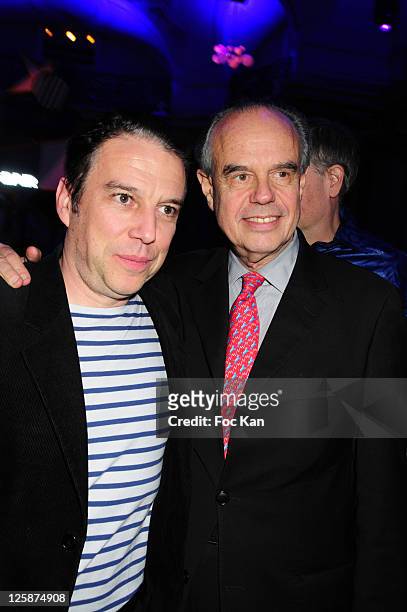 Journalist Philippe Vandel an Minister Frederic Mitterrand and actress/super model Ines Sastre attend the Bal Jaune Fiac 2010 at the Pavillon Cambon...