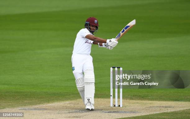 Shane Dowrich of West Indies plays a shot during Day Three of the Ruth Strauss Foundation Test, the Third Test in the #RaiseTheBat Series match...