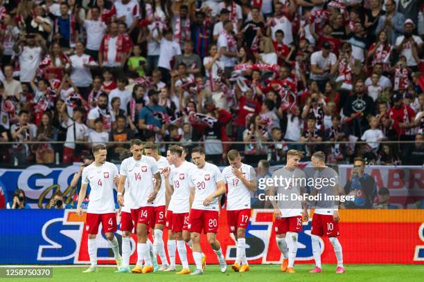 Jakub Kiwior of Poland celebrates after scoring during the international friendly match between Poland and Germany at Stadion Narodowy on June 16,...