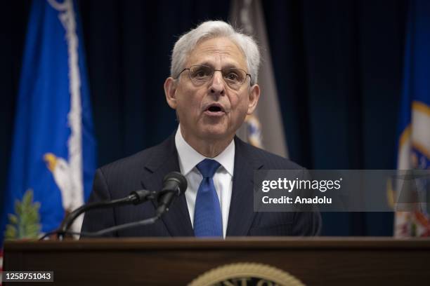 Attorney General Merrick B. Garland speaks during a press conference at the Department of Justice in Minneapolis, USA on June 16, 2023.