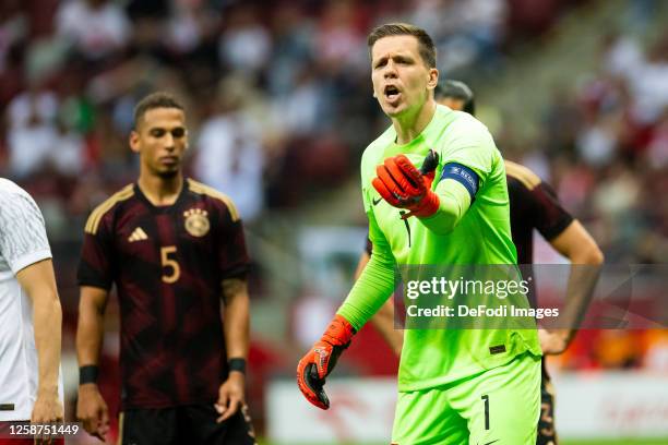 Wojciech Szczesny of Poland gestures during the international friendly match between Poland and Germany at Stadion Narodowy on June 16, 2023 in...