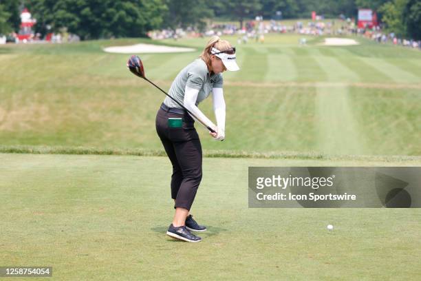 Golfer Brooke Henderson hits her tee shot on the 3rd hole during the second round on June 16 during the LPGA Meijer LPGA Meijer Classic for Simply...