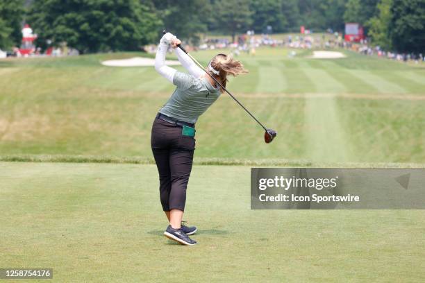 Golfer Brooke Henderson hits her tee shot on the 3rd hole during the second round on June 16 during the LPGA Meijer LPGA Meijer Classic for Simply...