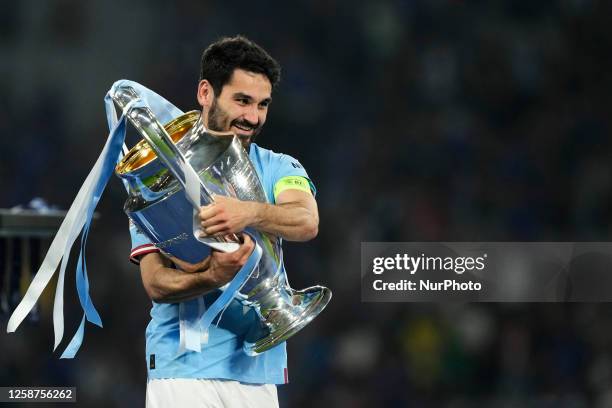 Ilkay Gundogan central midfield of Manchester City and Germany lifts the trophy after winning with his team the UEFA Champions League 2022/23 final...