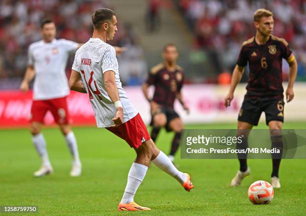 Jakub Kiwior of Poland in action during the international friendly match between Poland and Germany at Stadion Narodowy on June 16, 2023 in Warsaw,...