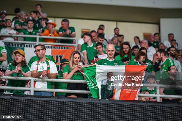 Republic of Ireland supporters after the UEFA EURO 2024 qualifying round group B match between Greece and the Republic of Ireland at OPAP Arena on...