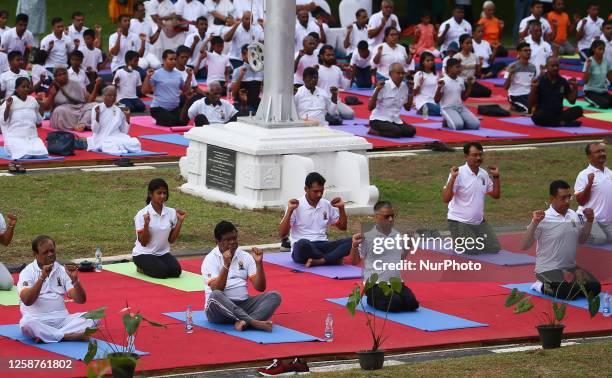 Participants perform yoga during an event to mark International Yoga Day at Independence Square, Colombo, Sri Lanka on 17 June 2023. International...