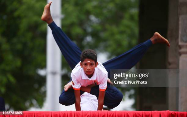 Two Boys perform yoga during an event to mark International Yoga Day at Independence Square, Colombo, Sri Lanka on 17 June 2023. International Yoga...