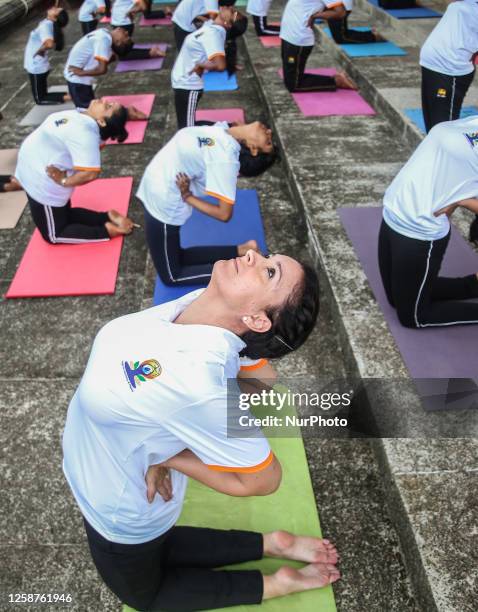 Participants perform yoga during an event to mark International Yoga Day at Independence Square, Colombo, Sri Lanka on 17 June 2023. International...