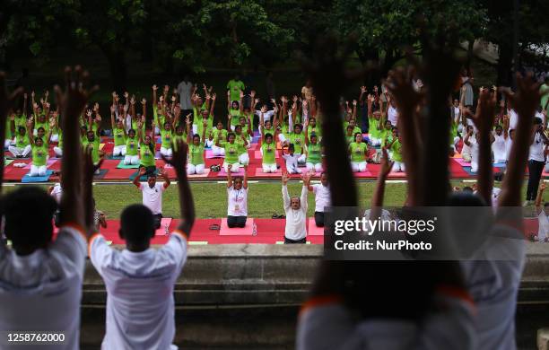 Participants perform yoga during an event to mark International Yoga Day at Independence Square, Colombo, Sri Lanka on 17 June 2023. International...