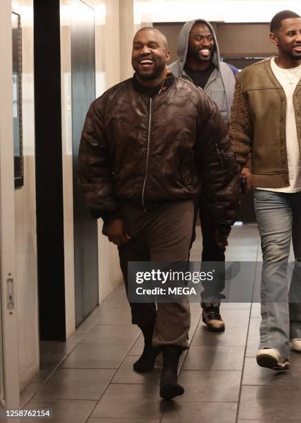 Kanye West is seen leaving e.baldi restaurant on June 16, 2023 in Beverly Hills, California.