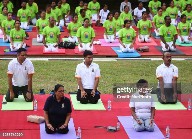 Participants perform yoga during an event to mark International Yoga Day at Independence Square, Colombo, Sri Lanka on 17 June 2023. International...