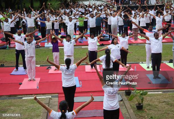 Participants perform yoga during an event to mark International Yoga Day at Independence Square, Colombo, Sri Lanka on 17 June 2023. International...