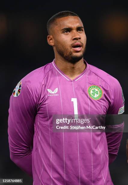 Athens , Greece - 16 June 2023; Republic of Ireland goalkeeper Gavin Bazunu before the UEFA EURO 2024 Championship qualifying group B match between...