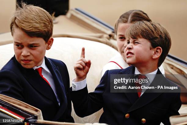 Prince George, Prince Louis and Princess Charlotte during the Trooping the Colour ceremony at Horse Guards Parade, central London, as King Charles...