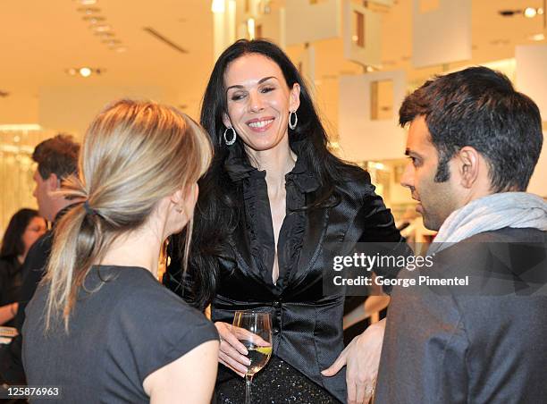 Of CBC Television Kirstine Stewart, designer L'Wren Scott and actor Zaib Shaikh at the cocktail reception for designer L'Wren Scott at The Room, The...