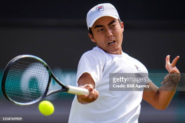 Rinky Hijikata on Day 6 of the Libema Open Grass Court Championships at the Autotron on June 17, 2023 in 's-Hertogenbosch, Netherlands
