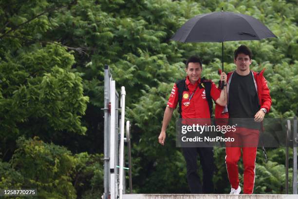 Charles Leclerc of Ferrari arrives before third practice ahead of the Formula 1 Grand Prix of Canada at Circuit Gilles Villeneuve in Montreal, Canada...