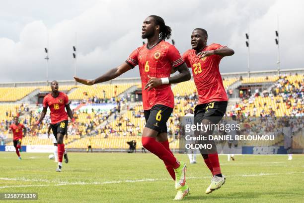 Angola's Felício Mendes João Milson celebrates his goal with teammates during the second leg of the 2023 Africa Cup of Nations Group E qualifier...