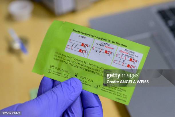 Drug tests used to detect the presence of fentanyl and xylazine in different kinds of drugs, such as cocaine, methamphetamine, and heroin, are seen...