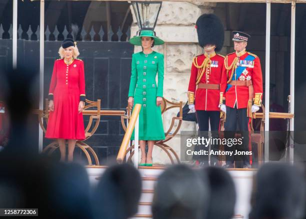 Queen Camilla, Catherine, Princess of Wales and the Duke of Kent during Trooping the Colour on June 17, 2023 in London, England. Trooping the Colour...