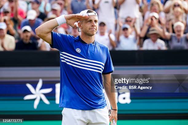 Tallon Griekspoor of the Netherlands celebrates his win after his Men's Singles Semi Final match against Emil Ruusuvuori of Finland on Day 6 of the...