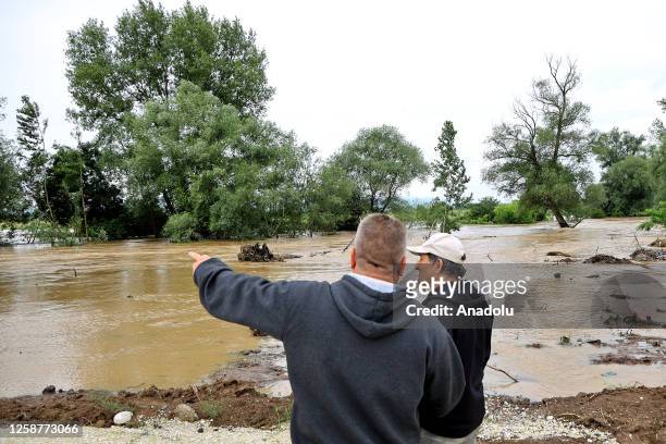 View of a flooded site as a result of the overflowing river due to the heavy rain in Nis, Serbia on June 17, 2023. A state of emergency was declared...