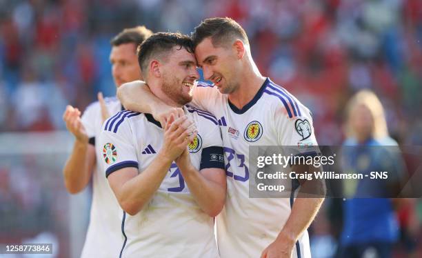 Scotland's Andy Robertson and Kenny McLean at full time during a UEFA Euro 2024 Qualifier match between Norway and Scotland at the Ullevaall Stadion,...