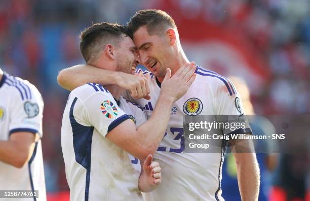 Scotland's Andy Robertson and Kenny McLean at full time during a UEFA Euro 2024 Qualifier match between Norway and Scotland at the Ullevaall Stadion,...