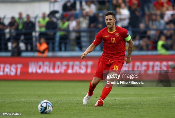 Stevan Jovetic of Montenegro during the UEFA EURO 2024 qualifying round group D match between Montenegro and Hungary at Podgorica City Stadium on...