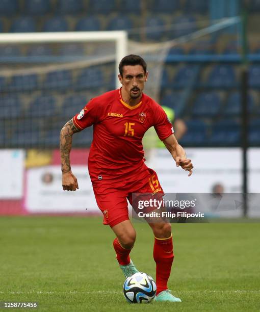 Stefan Savic of Montenegro during the UEFA EURO 2024 qualifying round group D match between Montenegro and Hungary at Podgorica City Stadium on June...