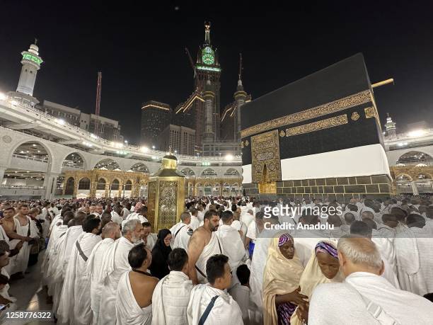 Prospective pilgrims circumambulate the Kaaba during their Hajj pilgrimage in Mecca, Saudi Arabia on June 16, 2023.