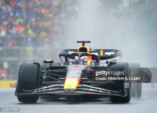 Red Bull Racing's Dutch driver Max Verstappen races during the qualifying session for the 2023 Canada Formula One Grand Prix at Circuit...