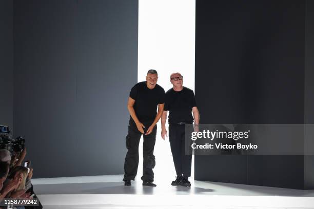 Stefano Gabbana and Domenico Dolce walk the runway at the Dolce&Gabbana Spring/Summer 2024 fashion show during the Milan Fashion Week menswear...