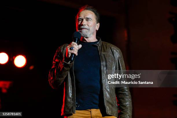 Arnold Schwarzenegger speaks during Netflix's Tudum: A Global Fan Event 2023 at Fundação Bienal de São Paulo on June 17, 2023 in Sao Paulo, Brazil.