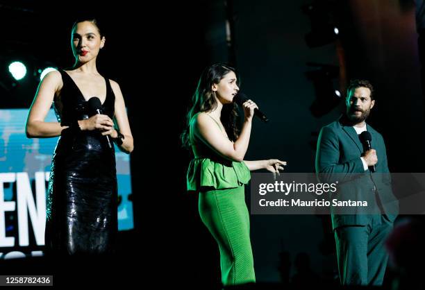 Alia Bhatt, Gal Gadot and Jamie Dornan attend the Netflix's Tudum: A Global Fan Event 2023 at Fundação Bienal de São Paulo on June 17, 2023 in Sao...