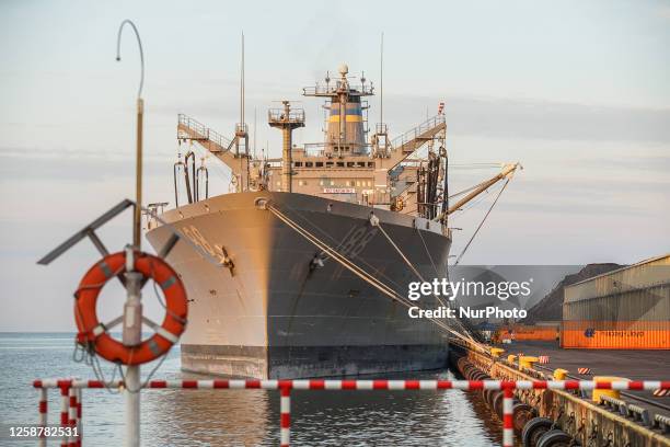 Joshua Humphreys a Henry J. Kaiser-class replenishment oiler of the United States Navy is seen in port of Gdynia, Poland on 17 June 2023 Increased...