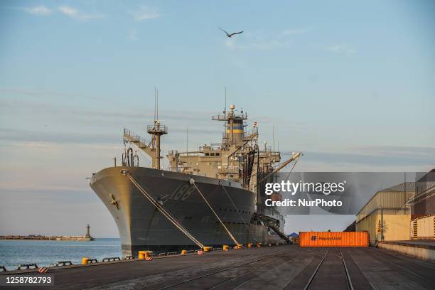 Joshua Humphreys a Henry J. Kaiser-class replenishment oiler of the United States Navy is seen in port of Gdynia, Poland on 17 June 2023 Increased...