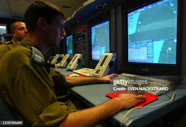 The battle center of the Arrow anti-ballistic missile system at the Palmahim air force base south of Tel Aviv 07 November 2002. The development of...