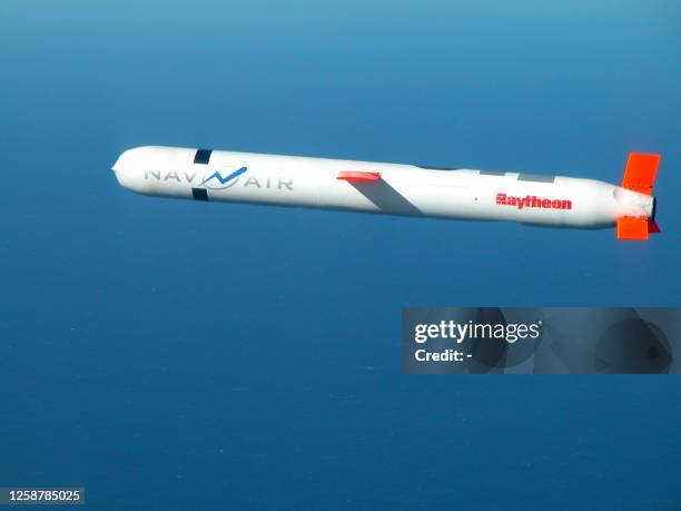 Tactical "Tomahawk" Block IV cruise missile, conducts a controlled flight test over the Naval Air Systems Command western test range complex in...