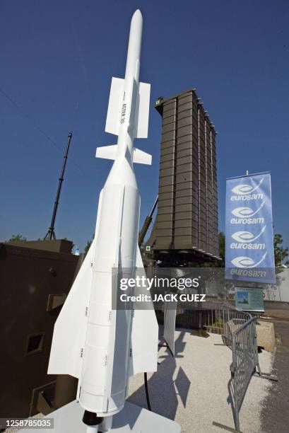 Missile anti-missile Aster manufactured by the European company Eurosam is displayed during the Eurosatory arms show in Villepinte, North of Paris,...