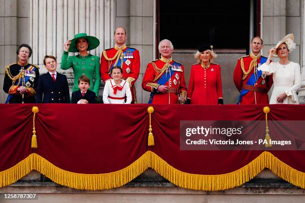 The Princess Royal, Prince George, Prince Louis, the Princess of Wales, the Prince of Wales, Princess Charlotte, King Charles III, Queen Camilla, the...