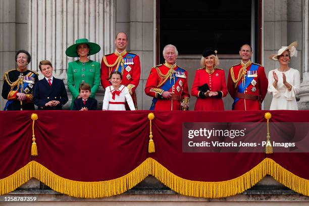 The Princess Royal, Prince George, Prince Louis, the Princess of Wales, the Prince of Wales, Princess Charlotte, King Charles III, Queen Camilla, the...