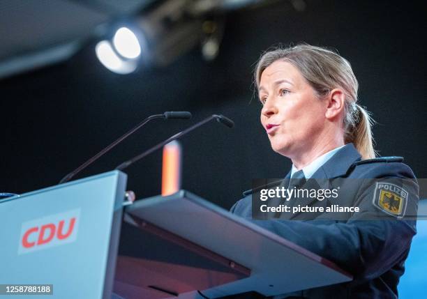 Claudia Pechstein, Olympic speed skating champion, speaks at the CDU's policy convention. The new party platform is to be adopted at a federal party...