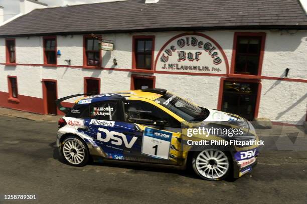 Donegal , Ireland - 18 June 2023; Josh Moffett and Andy Hayes in their Hyundai i20 R5 during day three of the Wilton Recycling Donegal International...