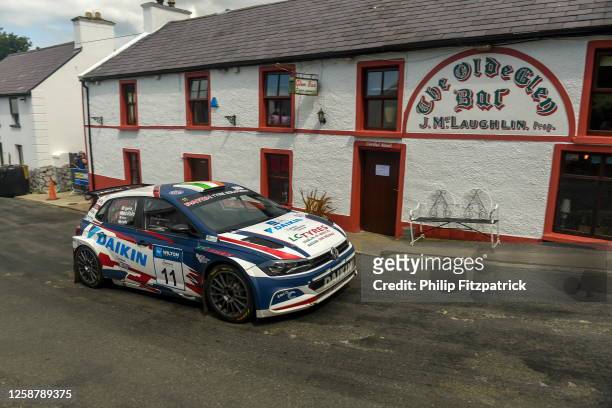 Donegal , Ireland - 18 June 2023; Gareth Machale and Brian Murphy in their VW Polo GTI R5 during day three of the Wilton Recycling Donegal...