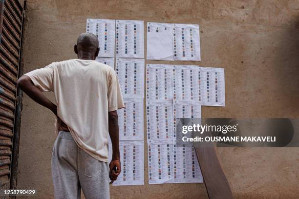 Voter looks for his name on the voters roll at a polling station in Bamako on June 18, 2023 ahead of Mali's referendum vote. Malians head to the...